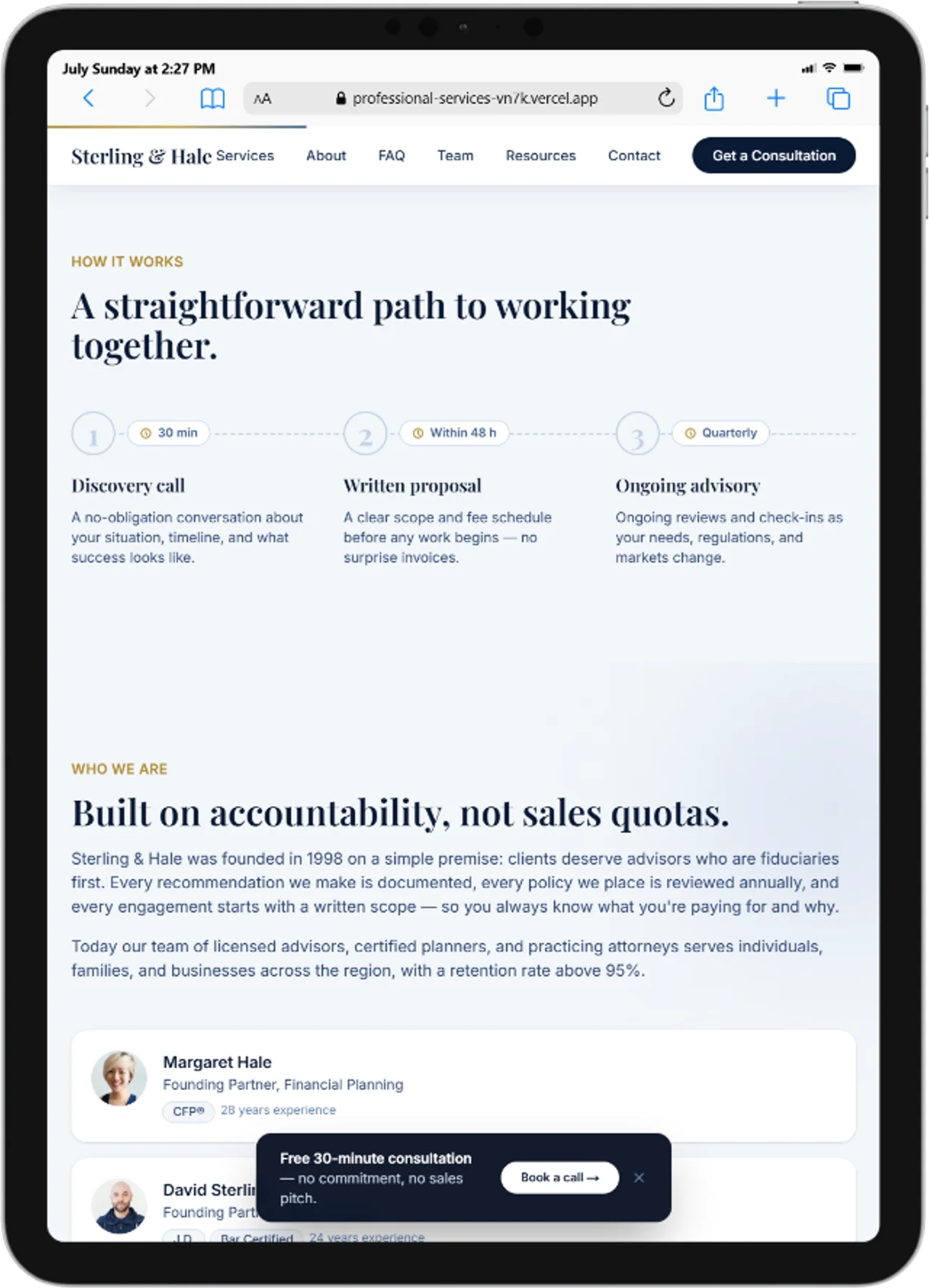 Sterling & Hale Advisory on tablet