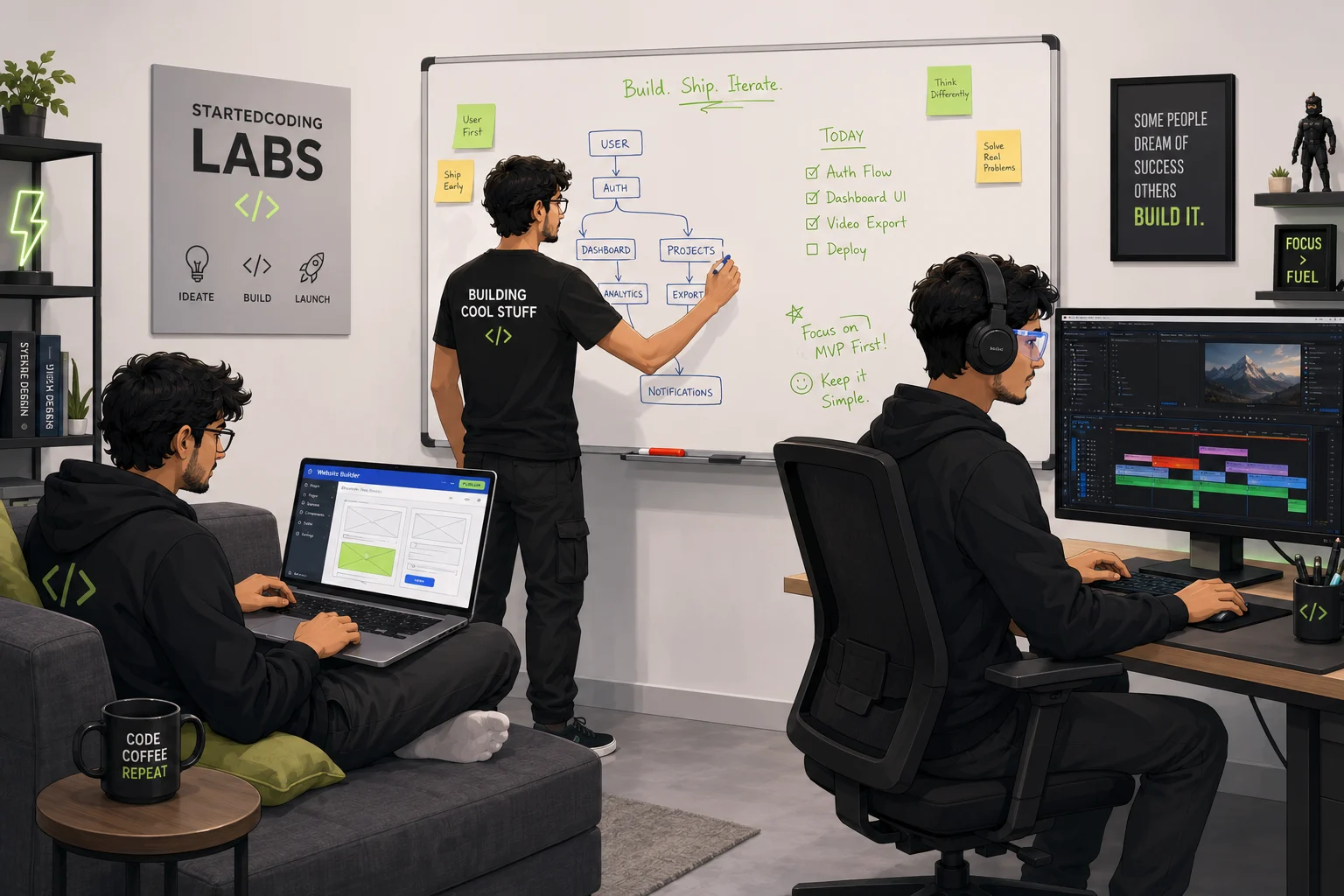 The team whiteboarding a product plan